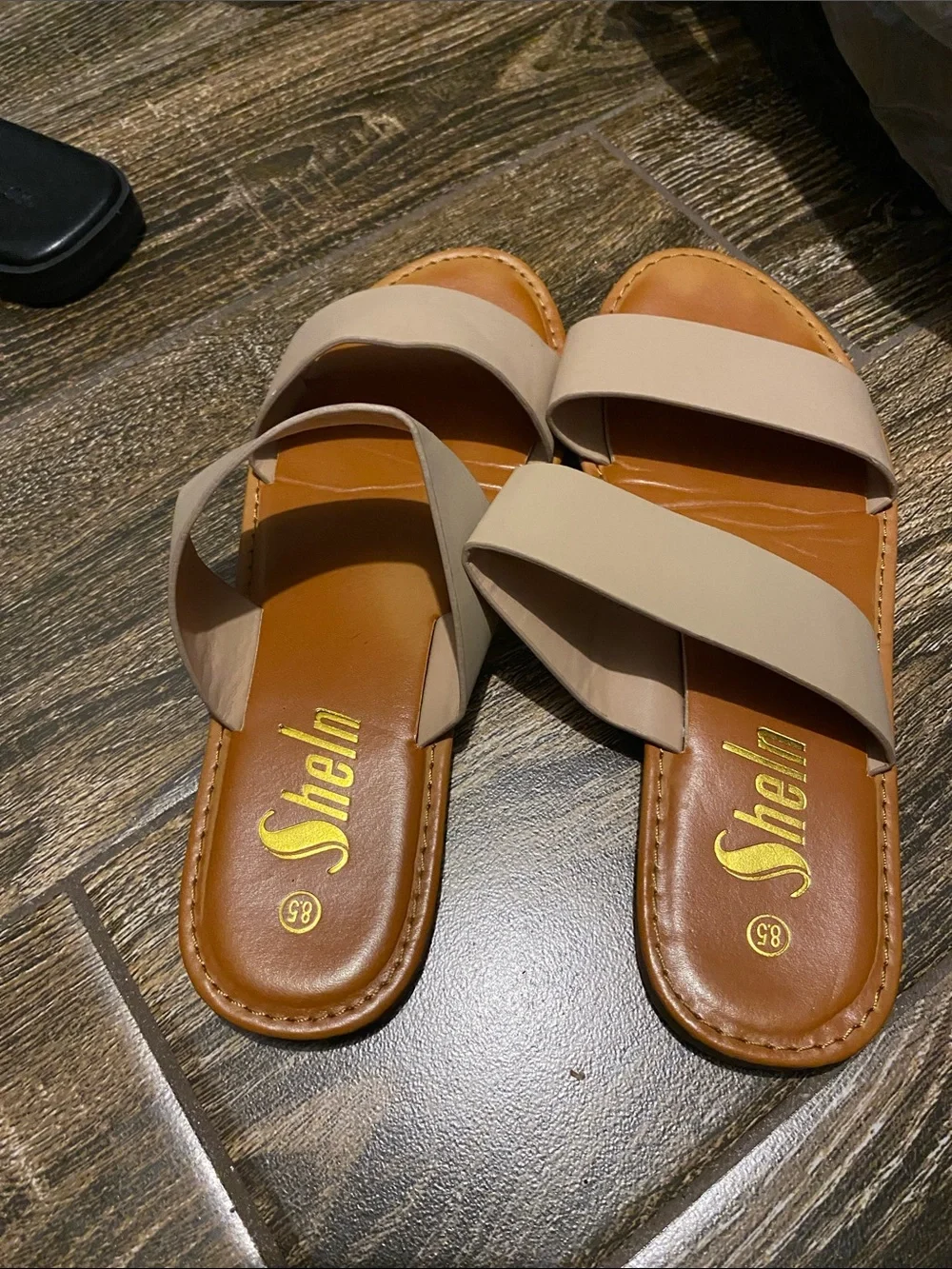 SHEIN Neutral Beige Dual-Strap Slide Sandals